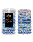 L. Erickson hair ties, 15 pack of Grab & Go  Pony Tube, Thick, blue & lavender bands with gold accent bead.
