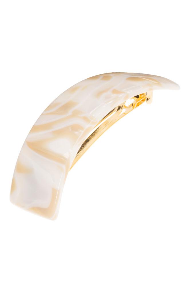 France Luxe large, marbled ivory white barrette for women - Rectangle Volume Barrette, Alba.