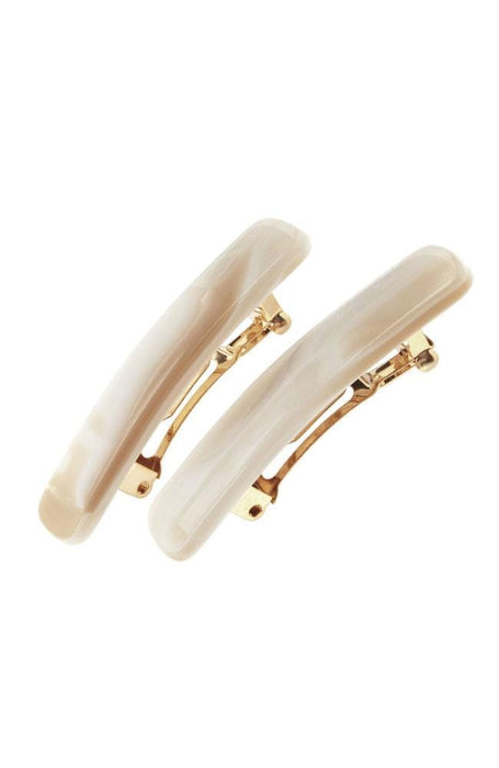 Small Hair clips by France Luxe, Mini Rectangle Barrette Pair, Alba white