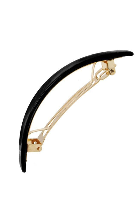 France Luxe Narrow Rectangle Volume Barrette, Classic Black, cellulose acetate and French barrette clasp, side view