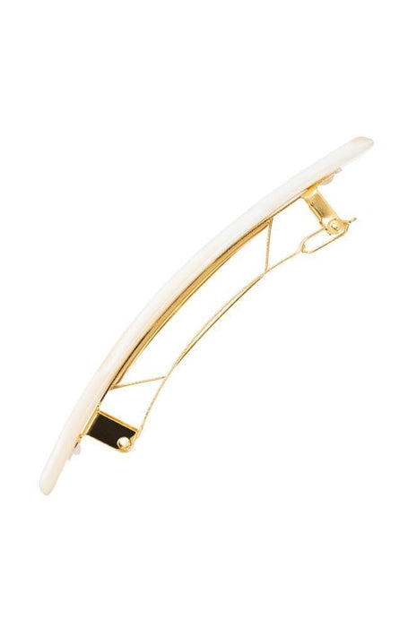 France Luxe Small Luxury Rectangle Barrette, Classic Alba White, cellulose acetate and French barrette clasp, side view