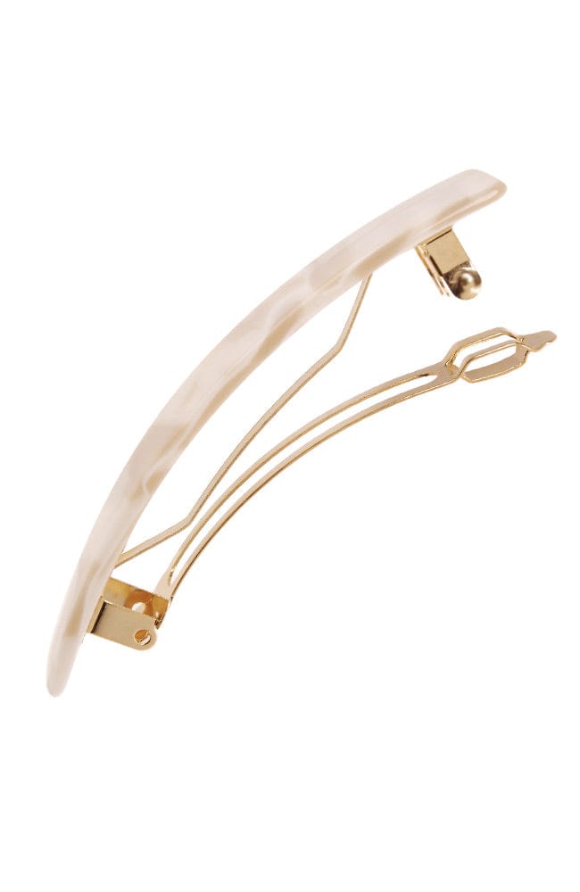 Medium hair clip featuring a classic French barrettes style clasp, ideal for most hair types - Classic Rectangle Barrette, marbled ivory white.