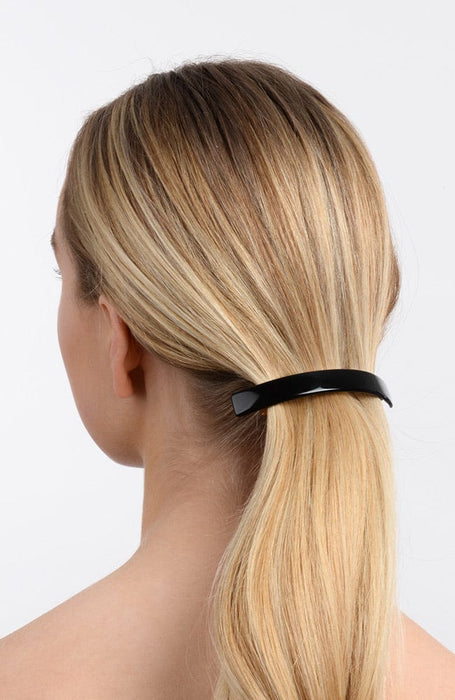 Narrow volume barrette, hair clip for thick hair. Pictured in ponytail hair style