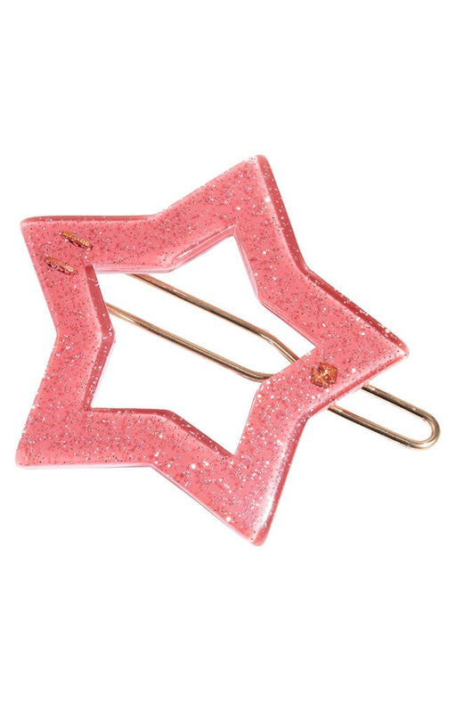 Star hair clip with tige boule clasp, glitter pink barrette by France Luxe