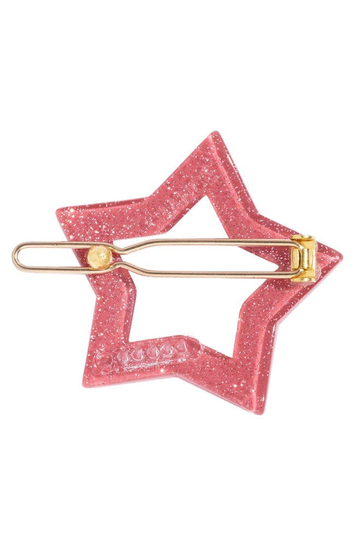 Tige boule clasp detail view on glitter pink star hair barrette by France Luxe