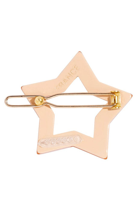 Tige boule clasp detail view on beige star hair barrette by France Luxe