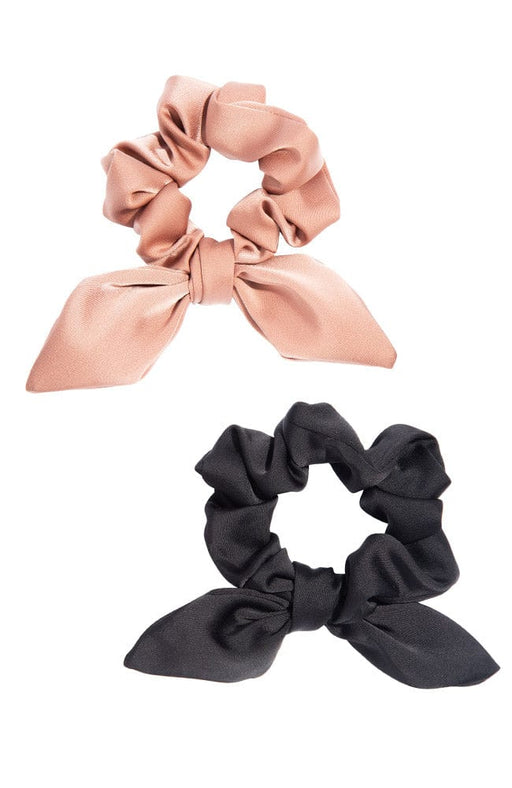 Satin Bow Scrunchie, 2 pack, Cocoa Brown and Black ponytail holders by L. Erickson