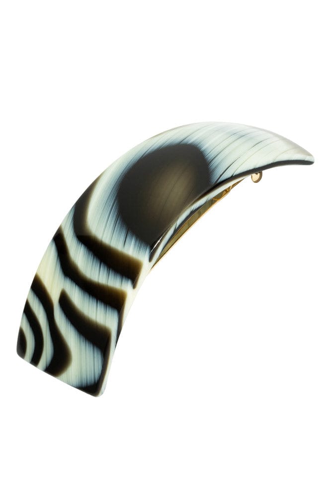 France Luxe large, horn inspired blend of cream and black barrette for women - Rectangle Volume Barrette, Black Horn.