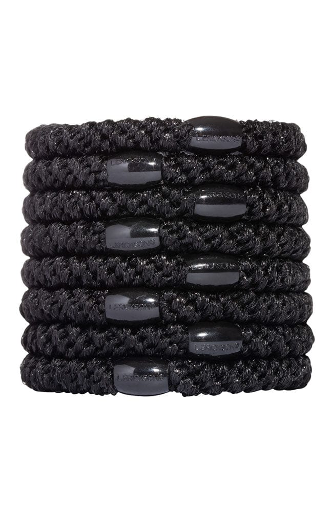 Thick Metallic Black Hair Ties by L. Erickson, 8 Grab and Go Ponytail Holders, strong hold for thick hair.