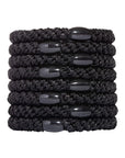Thick Metallic Black Hair Ties by L. Erickson, 8 Grab and Go Ponytail Holders, strong hold for thick hair.