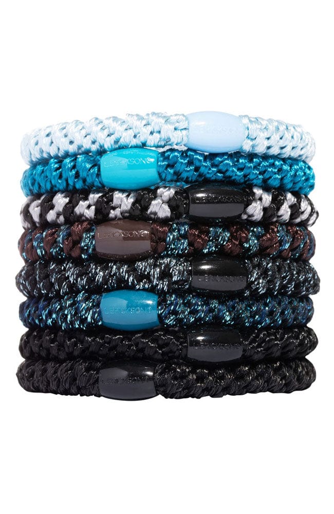Blue &amp; Black Hair Ties by L. Erickson, 8 thick Grab and Go Ponytail Holders for thick hair.
