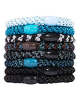 Blue & Black Hair Ties by L. Erickson, 8 thick Grab and Go Ponytail Holders for thick hair.