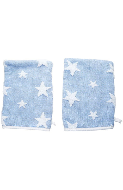 Blue Bath Mitts with embossed stars, 2 pack, 100% Cotton, by France Luxe Body