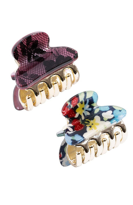 Small Hair clips, purple lace and floral print L. Erickson clips