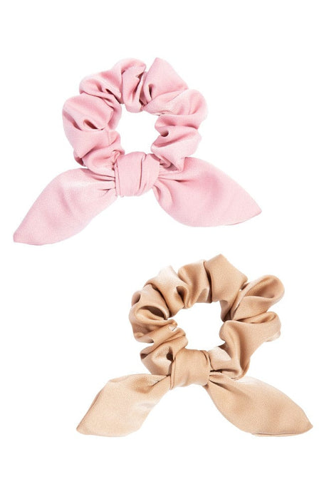 Satin Bow Scrunchie, 2 pack, Blush Pink and Neutral Camel ponytail holders by L. Erickson