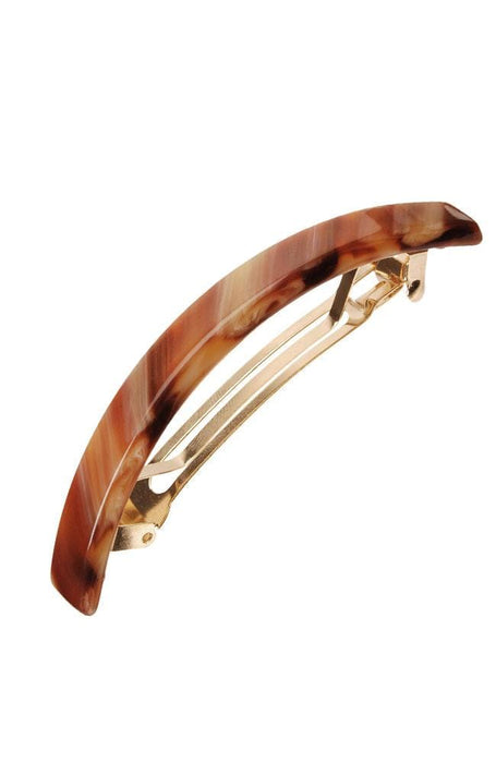 France Luxe Narrow Rectangle Volume Barrette, Classic Caramel Horn brown, cellulose acetate and French barrette clasp, hair clip for thick hair