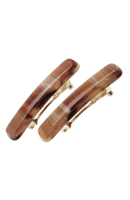 Small Hair clips by France Luxe, Mini Rectangle Barrette Pair, Caramel Horn