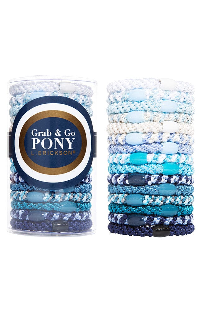 L. Erickson hair ties, 15 pack of Grab &amp; Go  Pony Tube, Thick, blue, white hair bands.