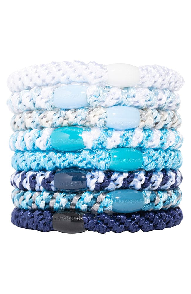 Thick, white &amp; blue hair ties by L. Erickson, 8 pack