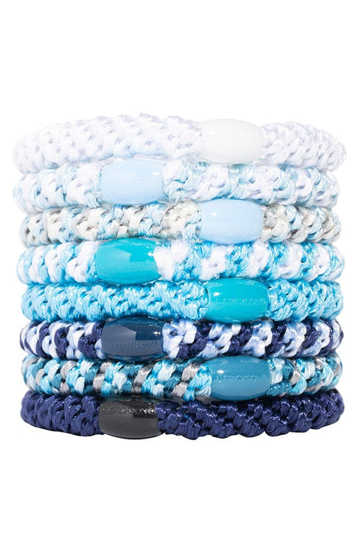 Thick, white & blue hair ties by L. Erickson, 8 pack