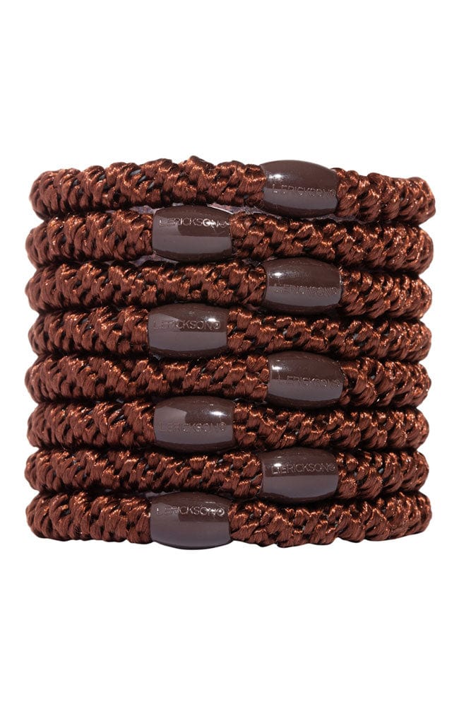 Thick, Brown L. Erickson Hair Ties, 8 Grab and Go Ponytail Holders, strong hold for thick hair.