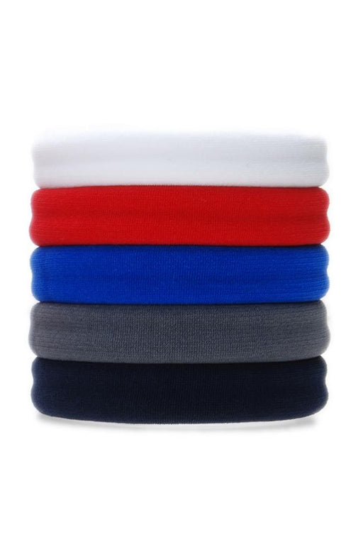 Thick workout hair ties, Colorful Sport Ponytail Pack by L. Erickson. Hair bands include: white, red, blue, grey, navy blue