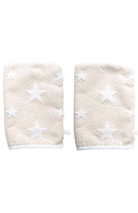 Beige Bath Mitts with embossed stars, 2 pack, 100% Cotton, by France Luxe Body