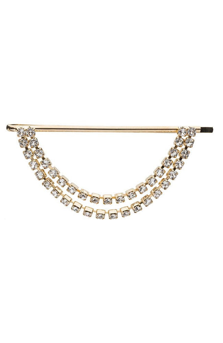 L. Erickson Crystal Dangle Bobby Pin, two strands of Crystals on gold tone hair pin