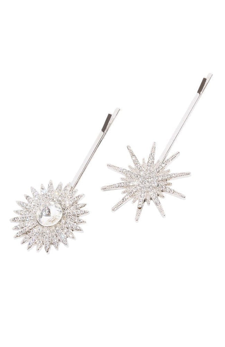 Sun and Star Crystal Embellished Bobby Pins, Silver, by L. Erickson