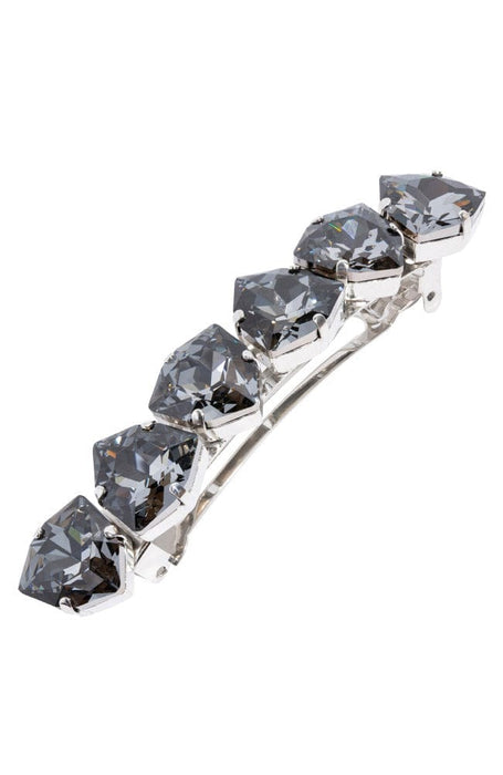 Dark grey crystals on silver hair clip with French barrettes style clasp