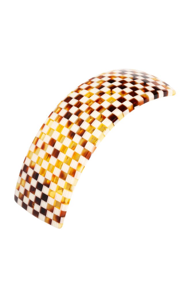 France Luxe large, checkered tortoise and ivory barrette for women - Rectangle Volume Barrette, Damier.