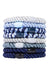 L. Erickson Grab & Go Ponytail holders. Blue hair ties including light blue, navy blue, and silvers.