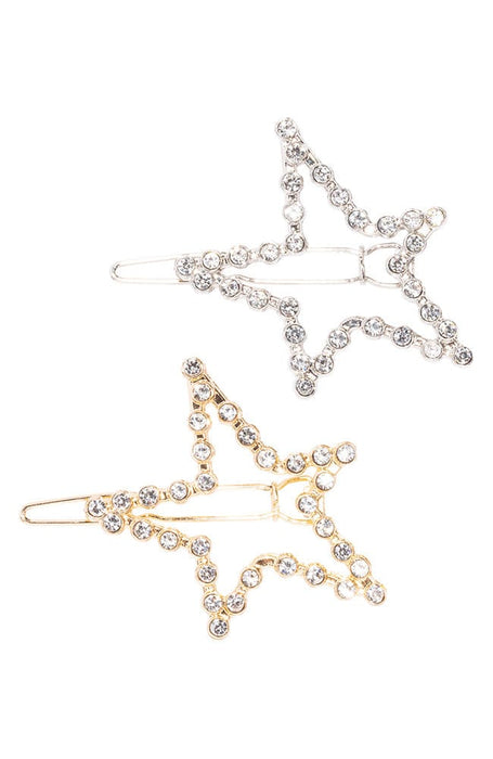 Silver & Gold Star Hair Clips with tige boule clasp and crystal details, L. Erickson