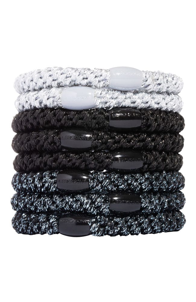 Thick, Silver &amp; Black Hair Ties by L. Erickson, 8 Grab and Go Ponytail Holders, strong hold for thick hair.