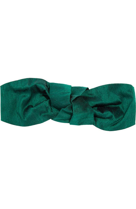 Hunter Green Silk Headband with top knot and elastic in back, Silk Dupioni fabric, by L. Erickson USA