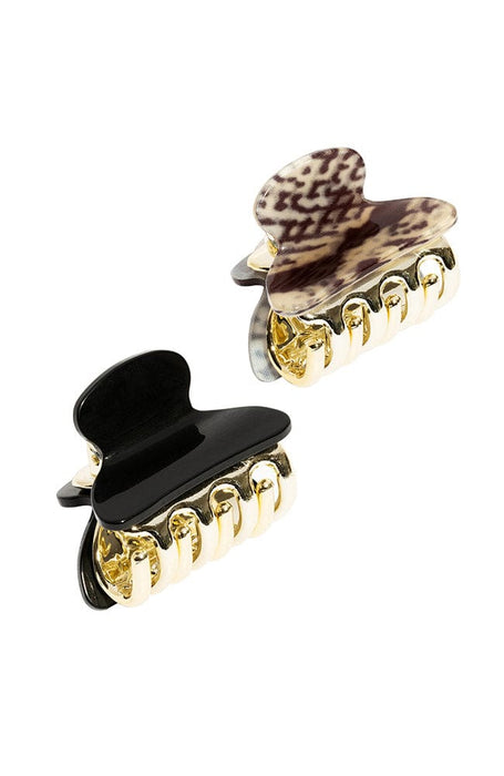 Small Hair Clip Pair, Black and Grey Anaconda Snake Skin. L. Erickson hair clips