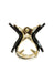 Side view of small black and gold hair clip by L. Erickson