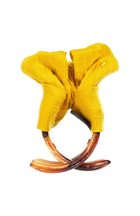 L. Erickson USA Small Covered Jaw - Mustard Yellow , Silk Dupioni, side view