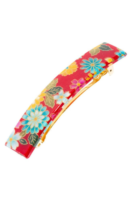 Floral Print Hair Clip on Red background, cellulose acetate laminate and French Barrette by France Luxe