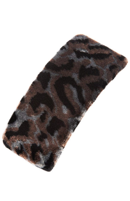 Velvet Leopard Black Wide Barrette by L. Erickson USA, gold tone French barrette clasp