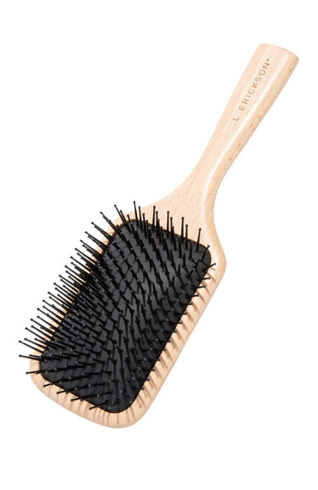 Large paddle brush with wooden handle, natural rubber cushion and POM bristles, by L. Erickson