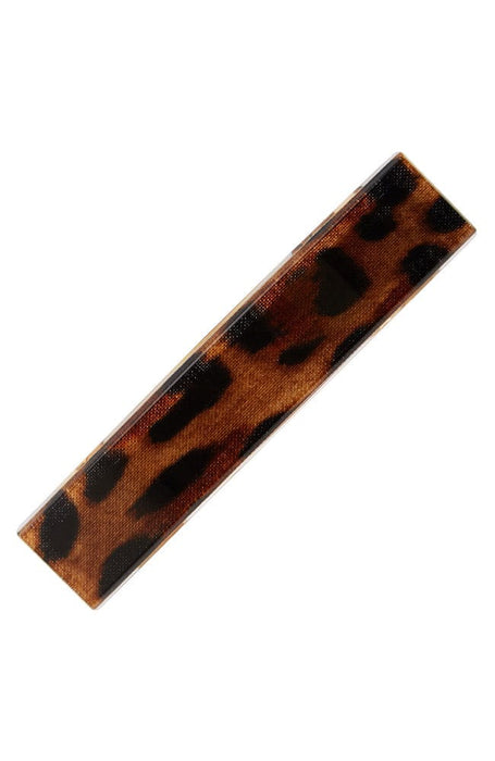 France Luxe Classic Rectangle Barrette, Luxe Leopard Print, cellulose acetate and French barrette clasp, top view