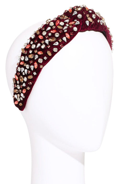 Lexington Headband, features a top knot with a variety of crystals in pink, clear and topaz, by L. Erickson