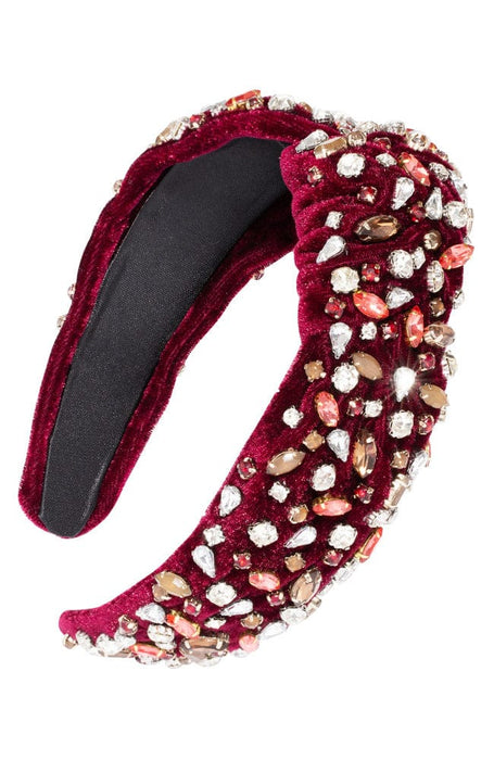 Lexington Wide Velvet Top Knot Headband, features variety of crystals in pink, clear and topaz, by L. Erickson 