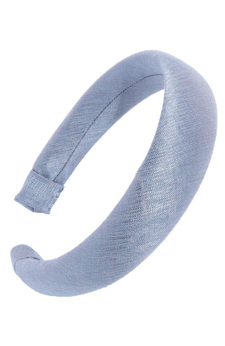 1 1/2" Wide Headband, padded band made of Thistle Blue Grey 100% Silk Linen Matka, by L. Erickson USA