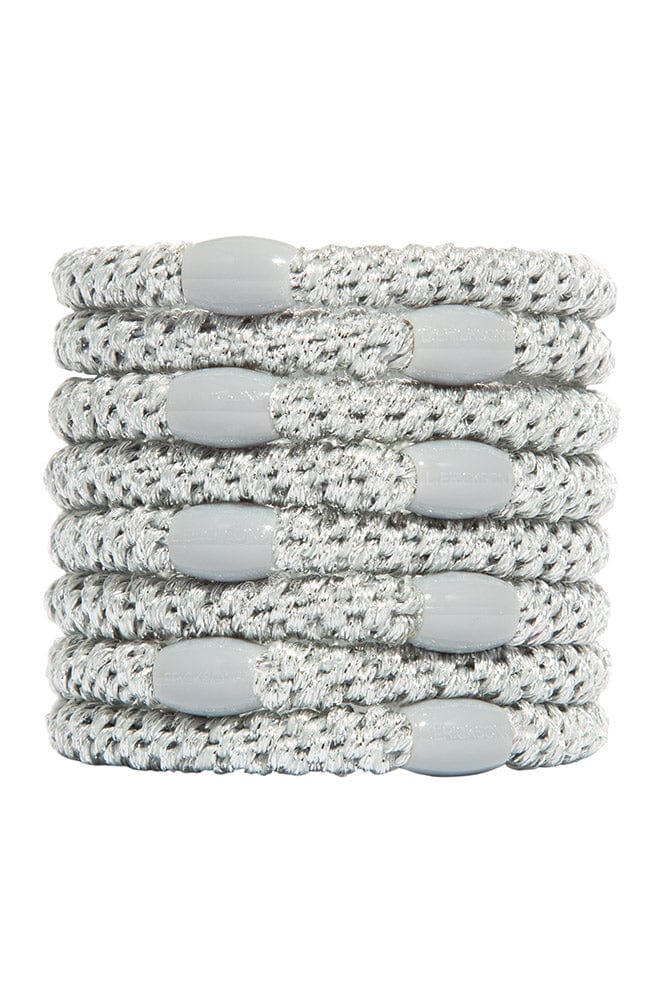 Thick, metallic silver hair ties by L. Erickson, 8 pack
