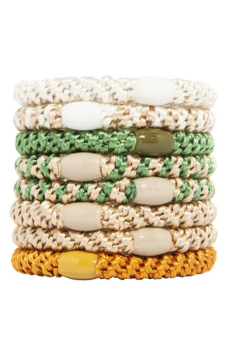 Thick, neutral hair ties by L. Erickson, 8 pack includes off white, beige, army green, gold.