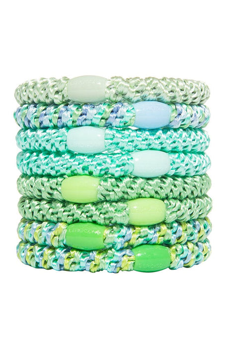 Thick, minty green hair ties by L. Erickson, 8 pack includes light blue, mint green.