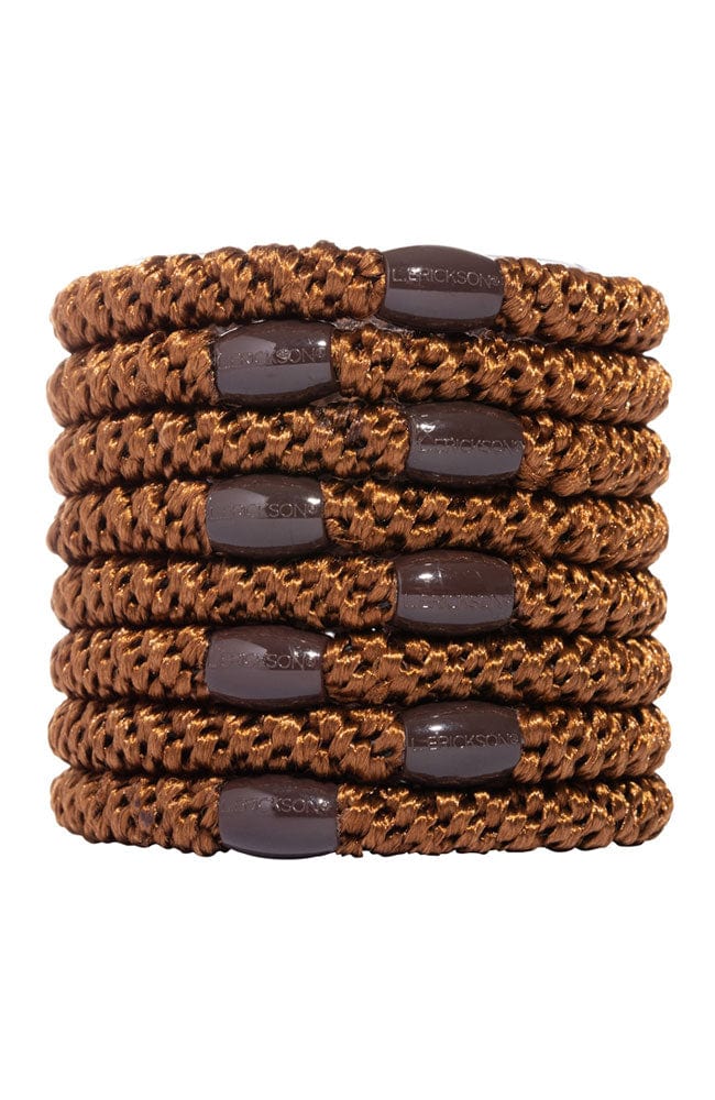 Mocha brown hair ties by L. Erickson.