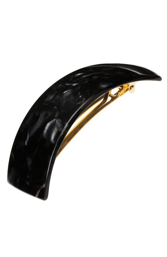 France Luxe large, marbled pearlescent black barrette for women - Rectangle Volume Barrette, Nacro Black.